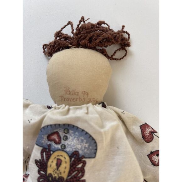 Vintage Handmade Primitive Style Cloth Rag Doll Folk Art Inscribed 12” - Picture 4 of 5